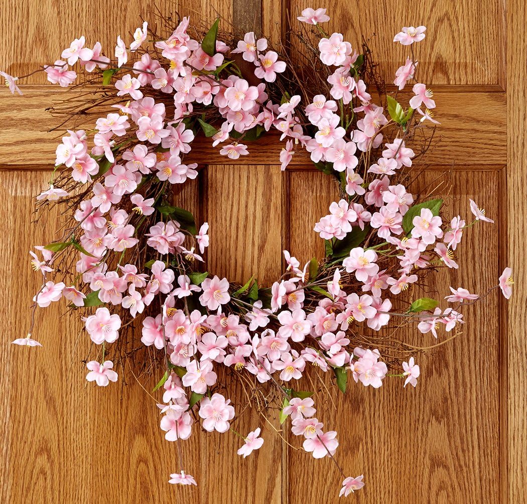 Lush Premium Pink Wreath 24 inch Cherry Blossoms