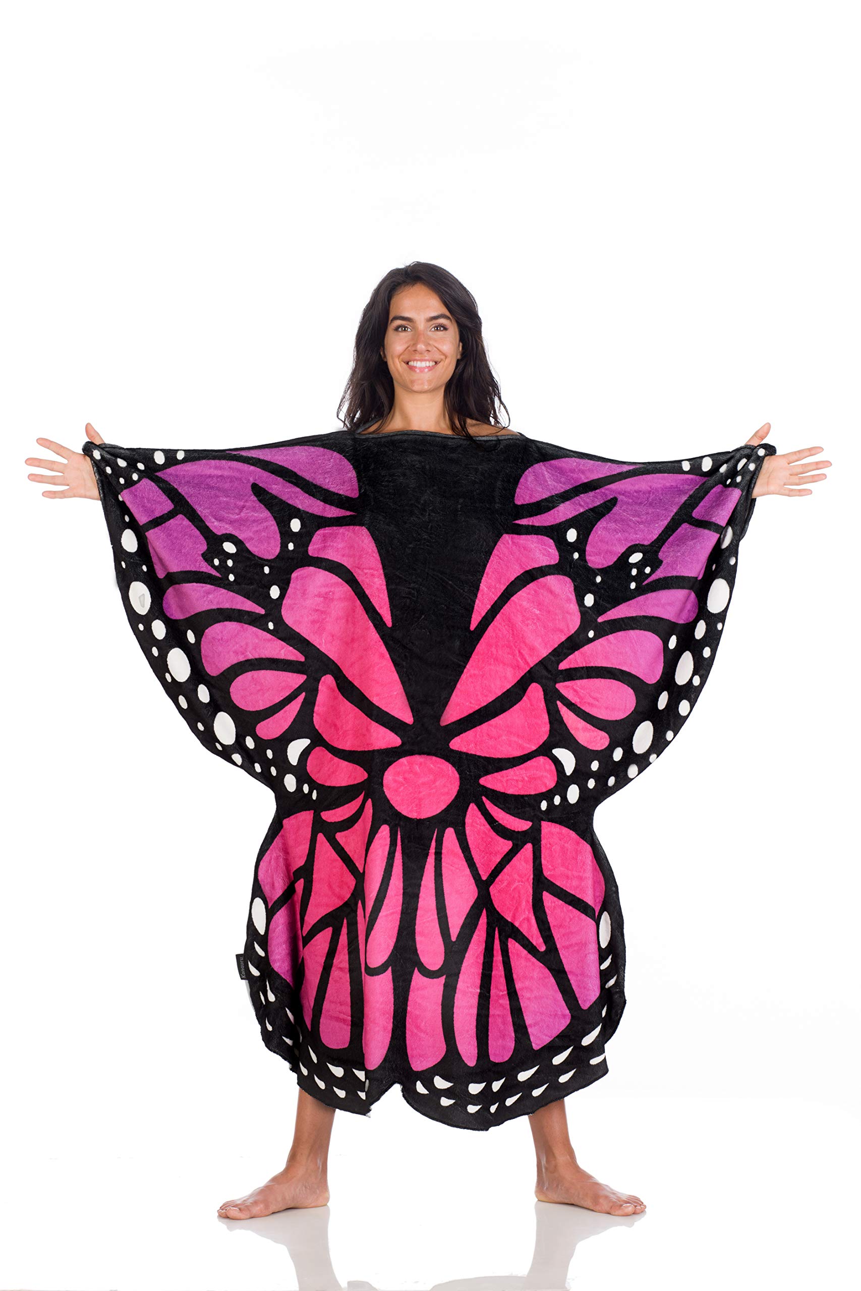 Kanguru Butterfly Snuggle Blanket with sleeves Adult, Plush Fleece Wearable Blanket Women Men, Cuddle Throw Cover Home Pink, Blue, Black, 120 x 120 cm (47 x 47 in)