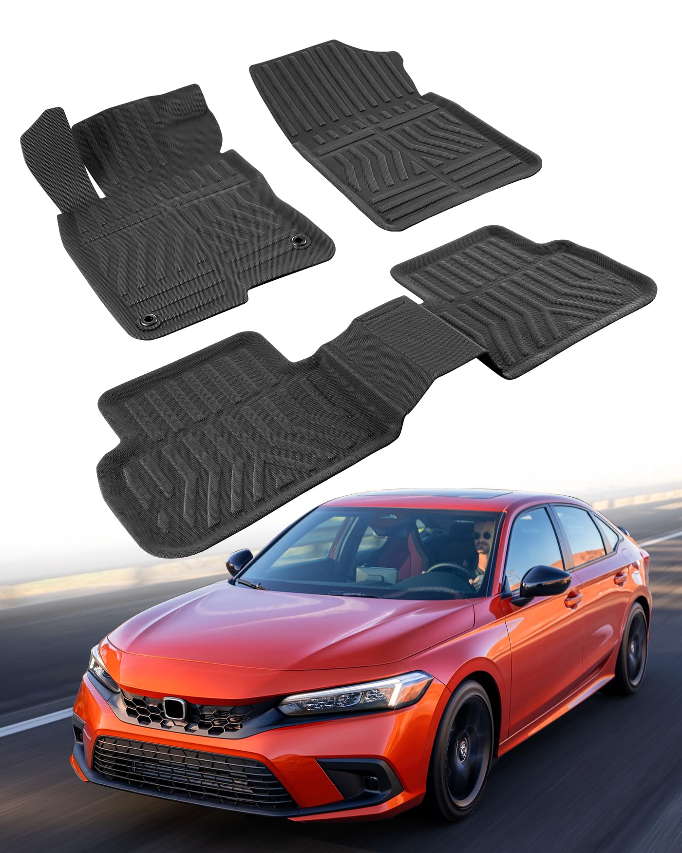 Photo 1 of MikeEV Custom Fit 3 Pcs Floor Mats for Honda Civic 2022-2025 - All-Weather Rubber Mats & Liners, Heavy Duty Car Interior Protection for Civic, Weather-Resistant & Easy to Clean