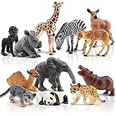 TOYMANY 12PCS Forest Animals Baby Figurines, Realistic Woodland Animals Figures, Miniature Jungle Animal Toys Cake Toppers Ch