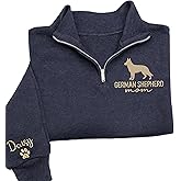 German Shepherd Dog Quarter Zip Sweatshirt – Personalized Embroidered Hoodie – Custom GSD Mom or Dad Gift – Loyal Pet Owner Shirt – Graduation, Birthday, Holiday Clothing