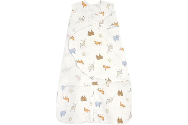 HALO 100% Cotton Sleepsack Swaddle, 3-Way Adjustable Wearable Blanket, TOG 1.5, Forest Friends, Newborn, 0-3 Months
