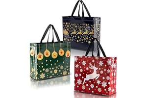 Nush Nush Christmas Gift Bags – 12 Reusable Gift Bags - Festive Mix Set Of Red, Green & Navy Blue Large Gift Bags With Handles - Christmas Bags, Goodie Bags, Party Favor Bags - 13x5x11 Large Size