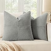 MIULEE Silver Grey Decorative Throw Pillow Covers 18x18 Inch for Couch Bed Sofa Pack of 2 Boho Farmhouse Throw Pillows Soft Cross Corduroy Patchwork Textured Cushion Cases
