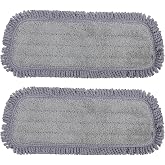minkissy 2-Pack Microfiber Mop Replacement Pads Washable Reusable Flat Mop Heads with Hook and Loop Design Tassel Edges Multi Surface Cleaning for Floors Tiles Marble