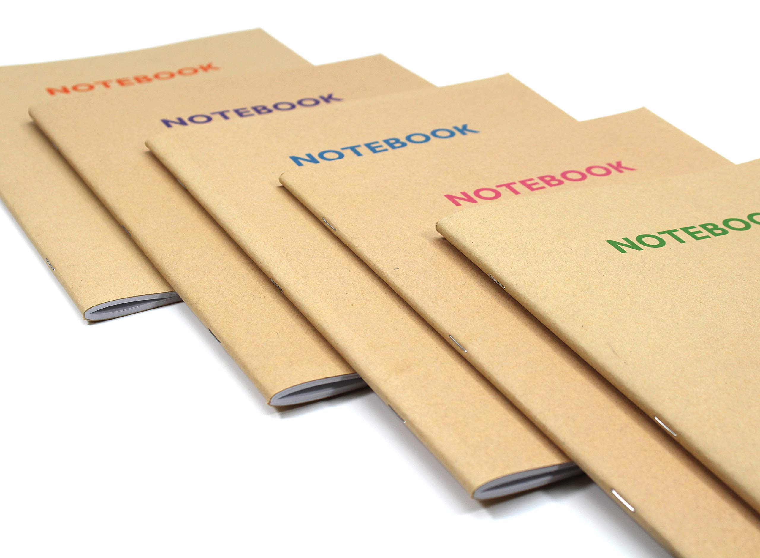 Silvine 80 Page A4 Kraft Covered Recycled Notebooks in 5 Assorted Colours, Ruled 8mm Feint [Pack of 10], White paper