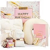 Birthday Gift Basket for Women - Happy Birthday Gift Basket For Her w/Memory Foam Pillow, Blanket, Candle, Socks, Journal, and Card - Curated Birthday Gift Set and Happy Birthday Gift Box for Women