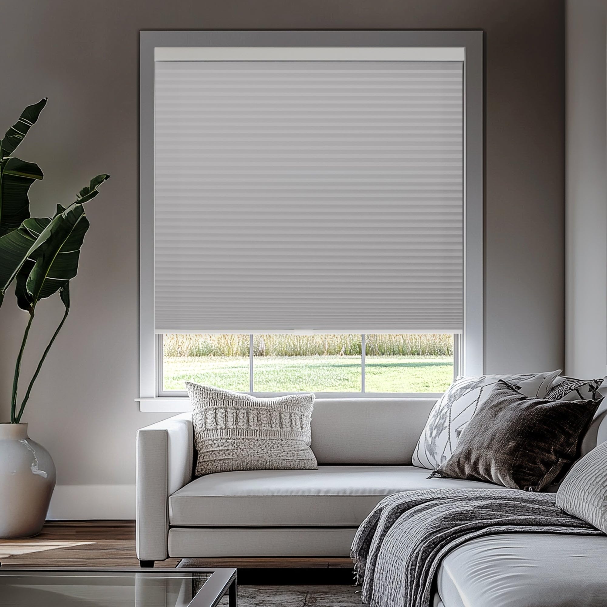 CHICOLOGY Cordless Cellular Shades Privacy Single Cell Window Blind, 35"W X 72"H, Evening Mist Image