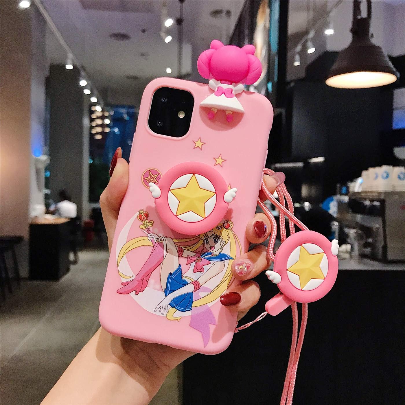 MOQINO Cartoon Lovely Sailor Moon iPhone Case Holder Stand Strap Soft TPU Case Cover Phone Case (Style 1,iPhone 11)