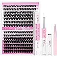 FADLASH Lash Extension Kit 60D+80D Lash Clusters D Curl Lash Cluster Kit DIY Eyelash Extension Kit with Lash Bond and Seal Lash Applicator Tool fluffy Cluster Lashes(60+80D Kit, Mix 8-16mm)