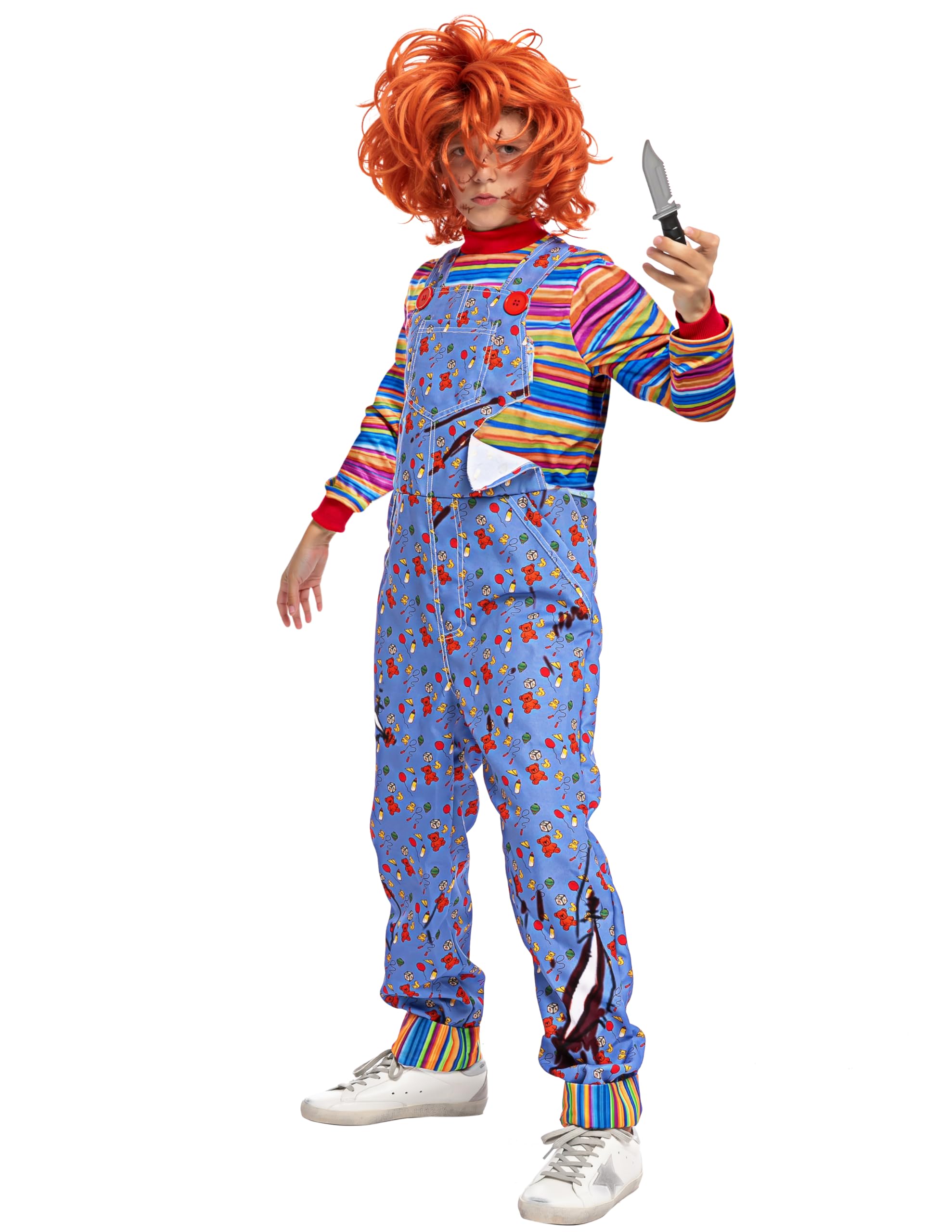 Spooktacular Creations Chucky Costume and Wig Halloween for Child, Kids Play Chucky Costume Jumpsuit Outfit Medium(8-10 years)