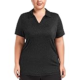 FOREYOND Plus Size Polo Shirts for Women Golf Shirts Moisture Wicking Short Sleeve Athletic Workout Tops Black