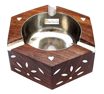 Prisha India Craft Handmade Wooden Ashtray Round for Home Office Car Gifts | Diameter 3.50 inch
