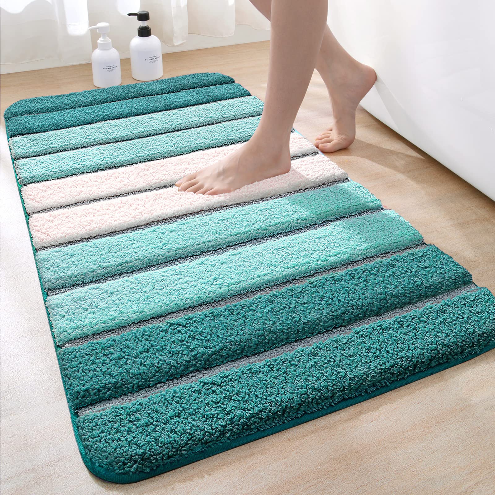 DEXI Bath Mat 60 x 90 cm, Extra Soft Absorbent Microfiber, Non-Slip Washable Rugs for Shower Floor, Bathmat Bathroom Accessories Decor, Turquoise