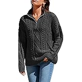 Famulily Womens Cute Cable Knit Sweater Long Sleeve Turtleneck Sweater Cozy Warm Half Zip Pullover Top