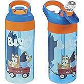 Zak Designs 17.5 oz Riverside Bluey Kids Water Bottle with Straw and Built in Carrying Loop Made of Durable Plastic, Leak-Proof Design for Travel, 2PK Set