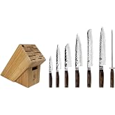 Shun Premier 8 Piece Professional Block Set | Includes 6 Shun Premier Knives, Honing Steel and 11-Slot Bamboo Knife Block, Handcrafted, Pakkawood Handle