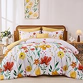 Annibedding Floral Queen Size Comforter Set, 8 Pieces Yellow Flower Botanical Soft Microfiber Bed in a Bag Bedding Set with Pillowcase Sheet for All Season (90"x90")