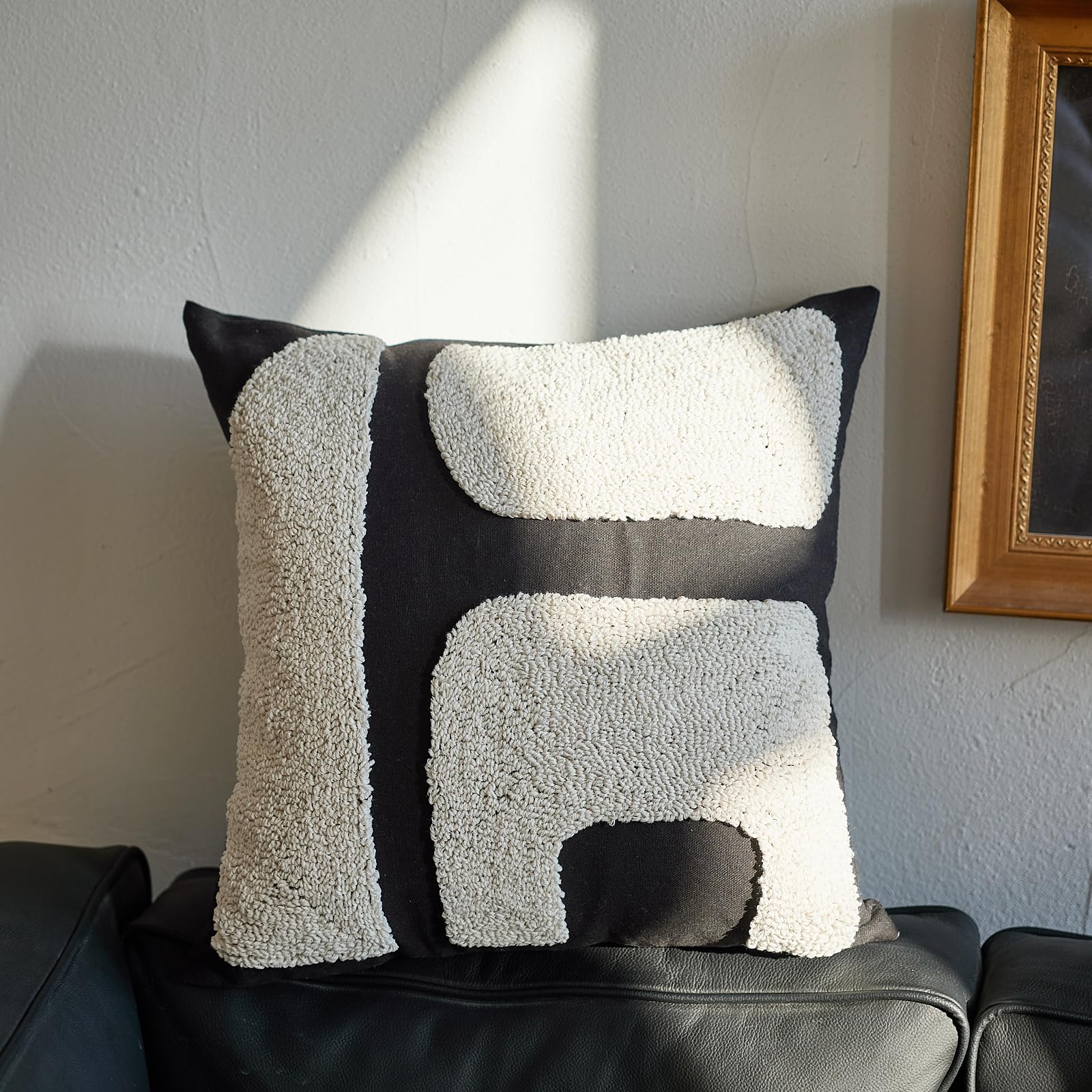 Photo 1 of midgeog Black White Geometric Tufted Decorative Throw Pillow Cover?Chunky Boho Minimalist Modern Pillow Case?Mid Century Woven Abstract Pillow Sham for Bed Couch Living Room?18x18 inches, 1PCS