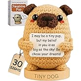 Dog lover Gifts for Women - Handmade Positive Crochet Animal with 30 Uplifting Signs from Your Best Friend - Funny Birthday Gifts for Dog Mom, Cute Present Idea for Christmas, Small Stocking Stuffers