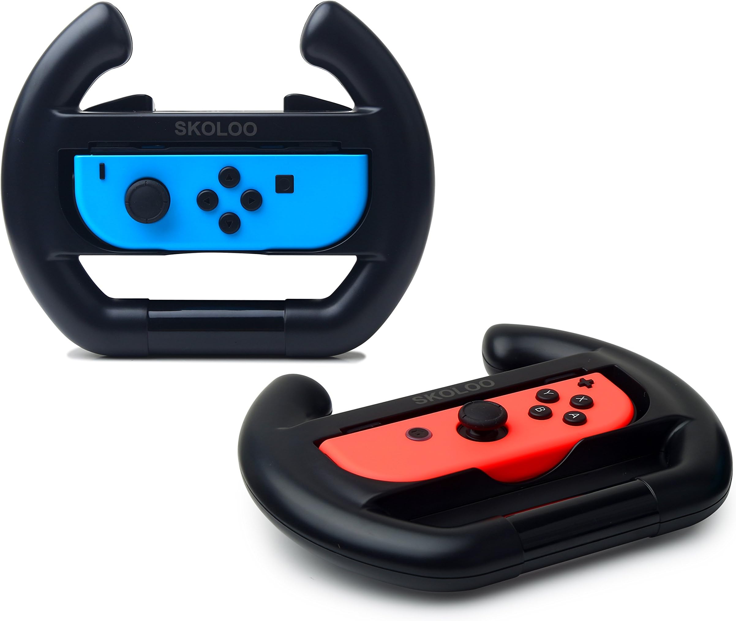 (2 Set) Joy-Con Manipulate Racing Steering Wheel, SKOLOO Controller Direction Steering Wheels for Left & Right Joy-Cons of Nintendo Switch,2 Black