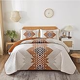 Dintszyayue Boho Quilt Set King Size 3 Pieces Aztec Texture Bedspread Coverlet Set Bohemian Quilt Bedding Set Microfiber Lightweight Bed Cover for All Seasons (Terracotta, 90"×103")