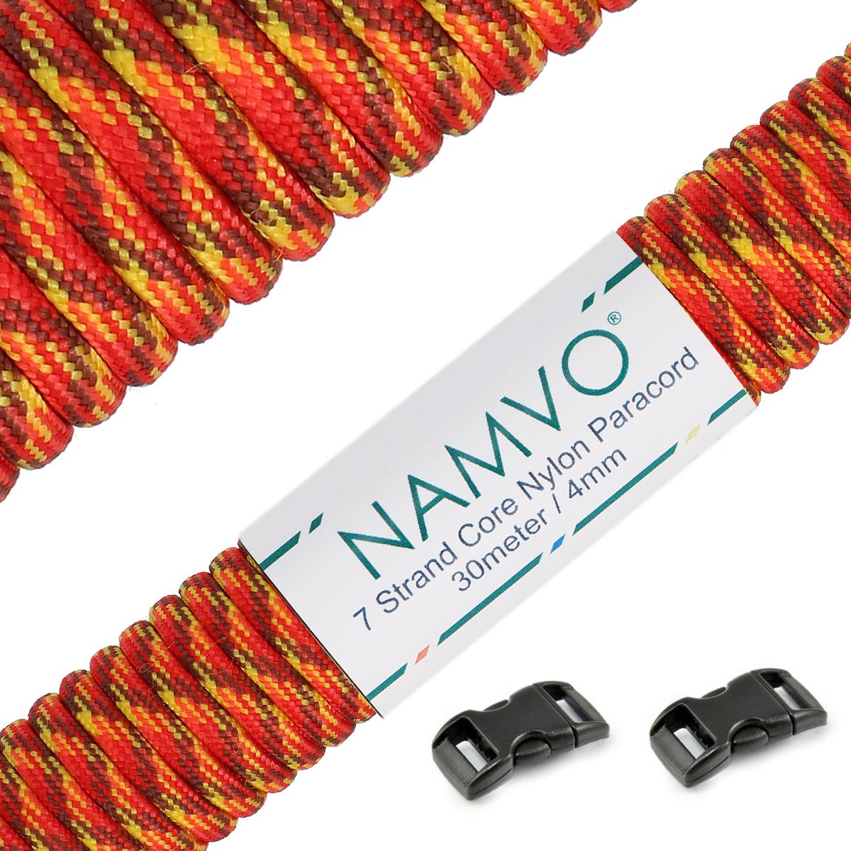 Namvo 550 Paracord Mil Spec Type III 7 strand parachute cord Total Length 100ft / 30 Meters, Fire Camo