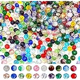 600PCS Glass Beads for Jewelry Making, 8mm Assorted Colorful Faceted/Round Crystal Beads for Bracelet Making, Crackle Spacer Beads, Rondelle Crystal Loose Beads for DIY Crafts Earring Necklace
