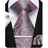 Enlision Ties for Men Paisley Plaid Necktie with Pocket Square Cufflinks Clip Set Formal Business Wedding Prom