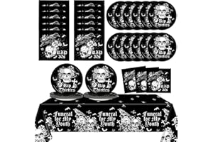 Qyeahkj Rip 30s Birthday Decorations Serve 24 Death To My 30s Paper Plates Napkins Set Disposable Black 40th Birthday Tablecloth Rip To My 30s Party Tableware Supplies Pack for My Youth Funeral Party
