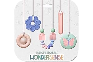 WONDER SENSE Whimsy Chew Necklaces for Sensory Kids | 5PCS Calm Colors Teething Toys | Chewy Necklace Sensory Toys for Kids with Autism | Premium Silicone Chewlery ADHD Tools | Fidget Necklace