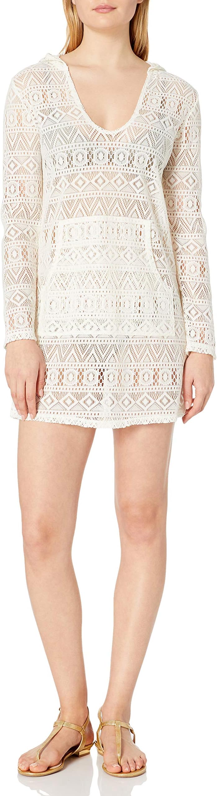 Amazon Brand - Coastal Blue Women's Swimwear Crochet Hooded Cover Up