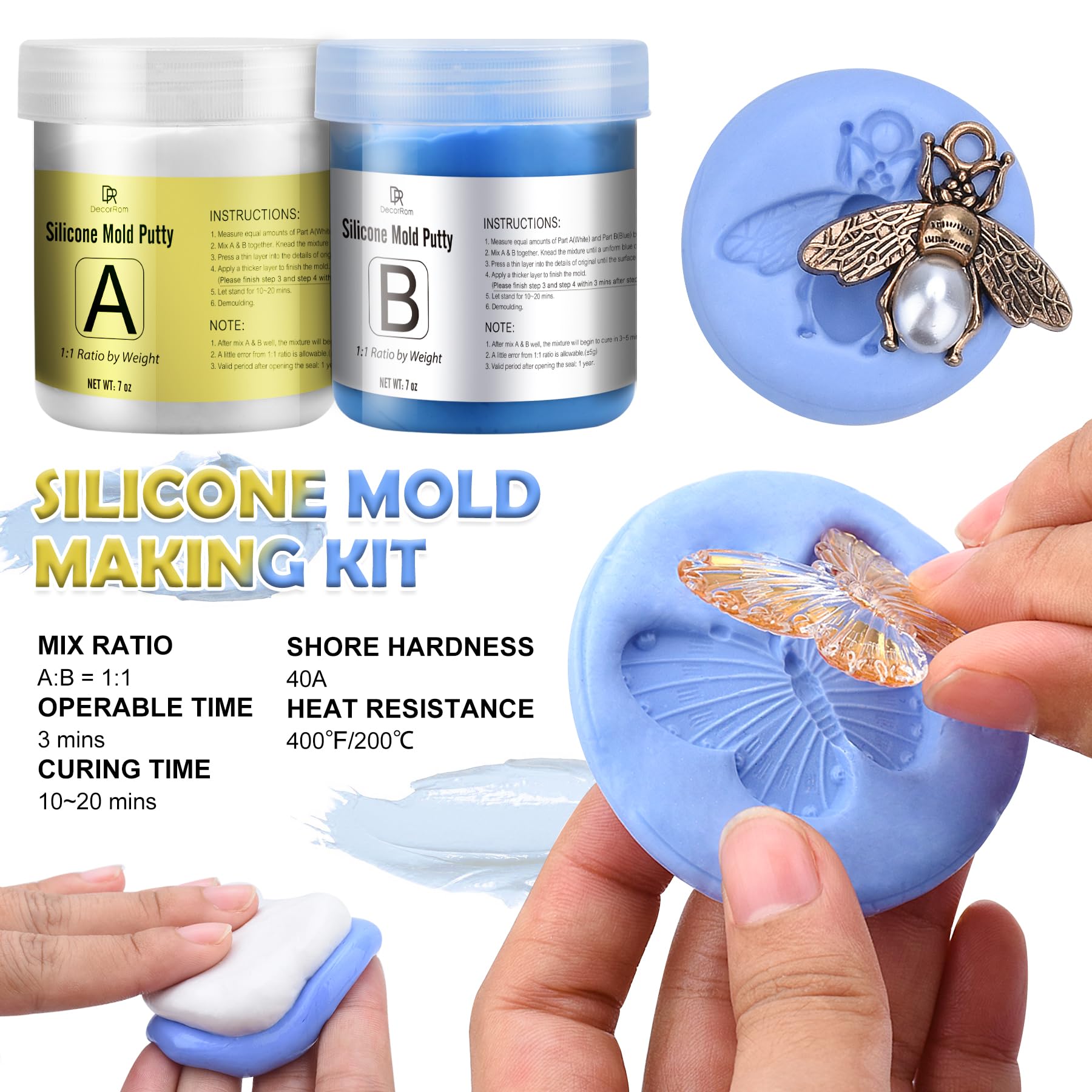 Silicone Putty - 7/8 LB Flexible Silicone Mold Making Kit for Reusable Silicone Molds Making - Easy 1:1 Mixing Ratio Fast Cured Molding Putty for Casting, Resin Molds, Soap Molds, Candle Molds