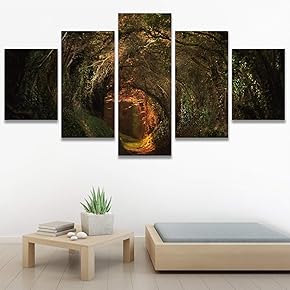 SIGNWIN 5 Panel Canvas Wall Art Green Forest...