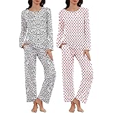 Cosy Pyro 2 Pack Women's Pajama Set Soft Loungewear Pjs Sets Long Sleeve Pajamas Top and Pants with Pockets