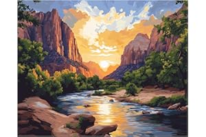 CAWPOM Zion Paint by Number, Zion National Park Paint by Numbers for Adults, Utah Landscape Paint by Numbers, Mountain Lake Acrylic DIY Oil Painting on Canvas for Gift Home Wall Decor(16x20inch, No Frame)