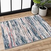 SIILOOM 2x3 Modern Abstract Rug for Entryway, Teal Blue Peach Gray Multi Super Soft Small Washable Area Rugs, Non-Slip Low-Pile Mat Carpet for Kitchen, Bedside, Indoor Door Mat