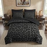 Nesker Queen Comforter Set with Sheets, 7 Pieces Leopard Print Bedding | Bed in A Bag for Kids and Adults, All Season, Wild Animal Black Grey African Cheetah Wildlife, 2 Pillowcases &amp; 2 Shams