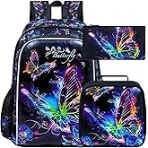 CCJPX 3PCS Backpack for Girls, 16 Inch Butterfly Preschool School Backpacks with Lunch Box, Water Resistant Bookbag with Elementary Toddler Travel
