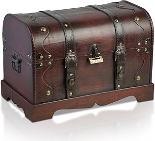 Brynnberg Schatztruhe groß mit Schloss 40x23x27cm Koffertruhe Holztruhe Schatzkiste Vintage-Look Piraten Schatzsuche Holz massiv braun Spardose Schatulle Bauernkasse Holz Sparkasse Geldtruhe