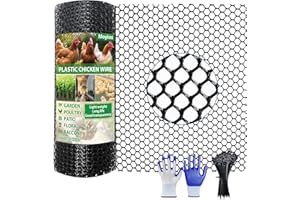 Moyios Black Plastic Chicken Wire mesh 15.7IN x 33FT,Plastic Chicken Wire Fencing,Poultry Netting,Plastic mesh for Garden,Balcony Fence,Chicken Wire Frame for Crafts, Floral Mesh.with 100 Ties