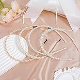 Sorcristy 4 Pack Pearl Headband White Gold Girl Pearl Headbands Metal Thin Head Band, Artificial Pearls Headpiece Hair Accessories for Women Girls, Bridal Wedding Party Hair Hoop