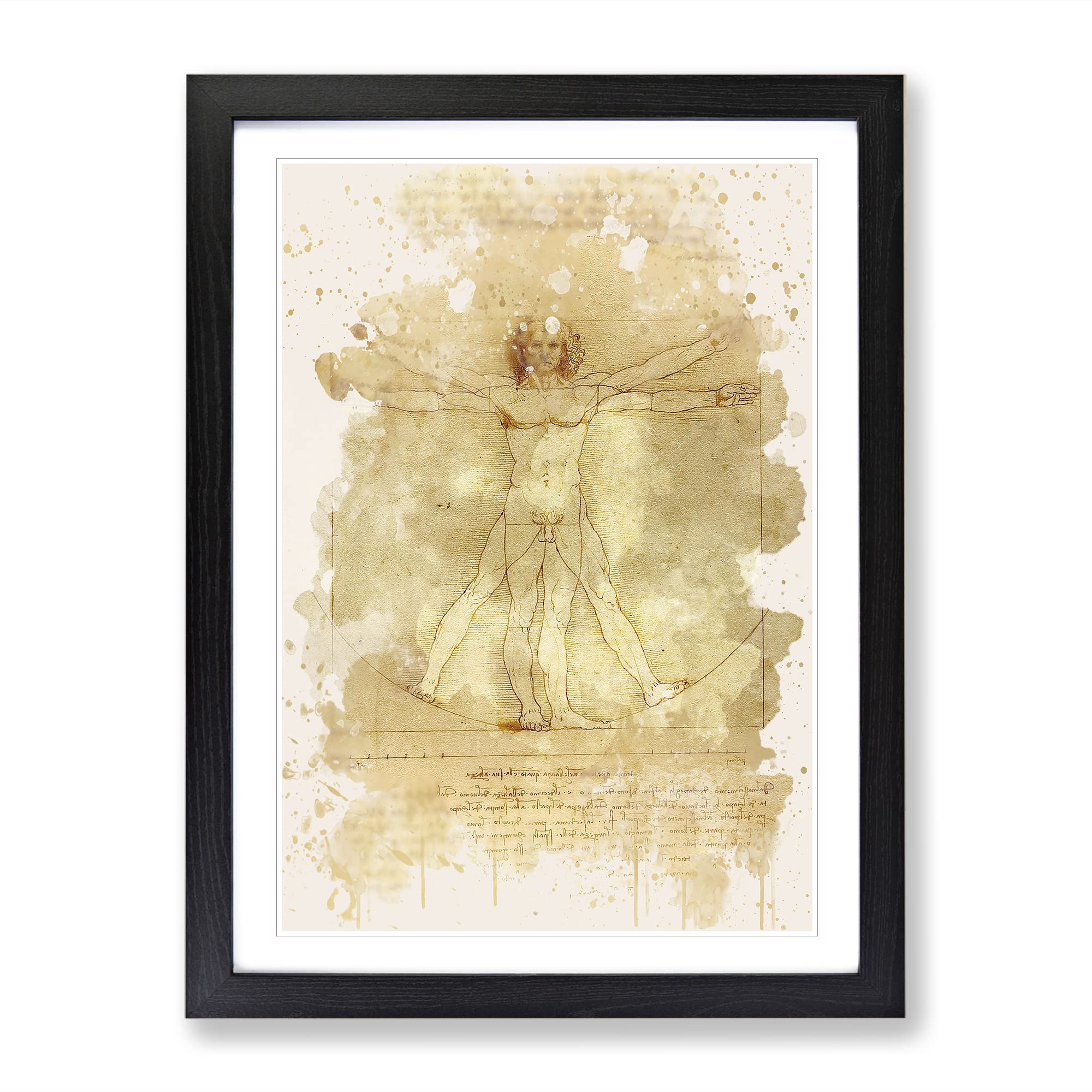 Leonardo Da Vinci The Vitruvian Man Vitruviano Modern Fc Framed Wall Art Print, Ready to Hang Picture for Living Room Bedroom Home Office Décor, Black A4 (34 x 25 cm)