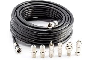 Digital Coaxial Cable Kit with Universal Ends -RG6 Coax Cable and six (6) Piece Adapter Kit Includes Male Female RCA BNC F81,