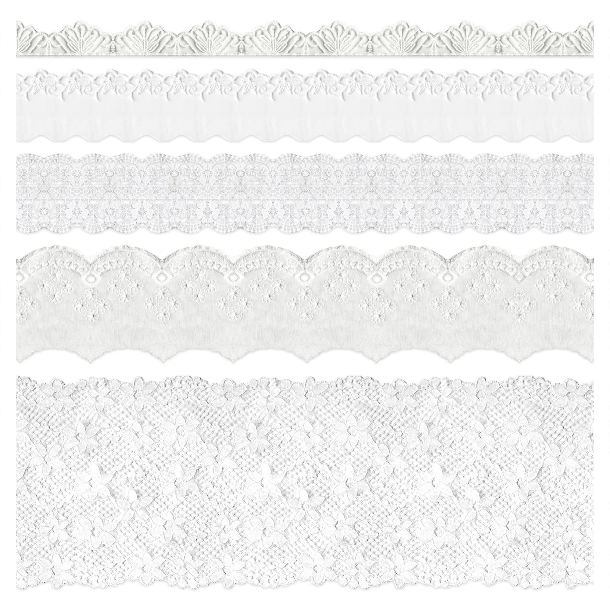 5 Packs Embroidery Lace Trim Premium White Sewing Lace Ribbon Scalloped Cotton Lace Decorative Crochet Trimming 2 Yards x 5 Designs for DIY Sewing Crafting Wrapping Wedding Scrapbooking (Baby)