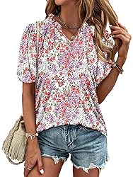 KISSMODA Women's Tunic Tops Casual V Neck Short