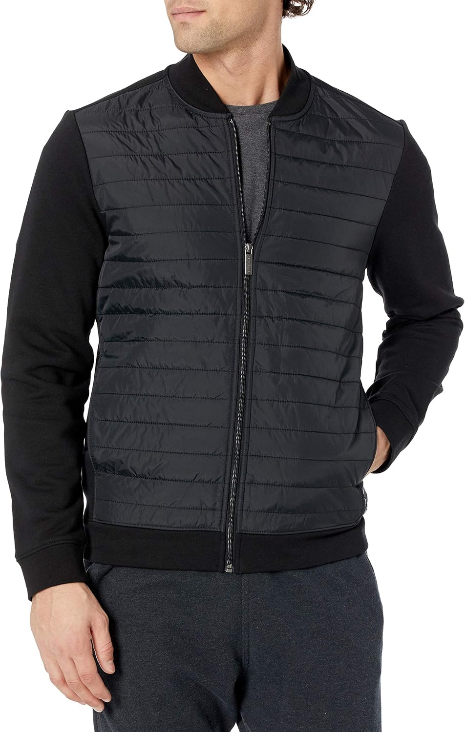 Perry Ellis Men's Standard Quilted Mix Media Full Zip Jacket Clothing