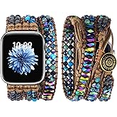 JR.DM Boho Beaded Bands for Women Compatible with Apple Watch 42mm(S3/2/1) 44mm 45mm 46mm 49mm Emperor Stone Blue Bracelet Adjustable Braided Strap for iWatch Series 11/10/9/8/7/6/5/4/SE 3/2/1/Ultra
