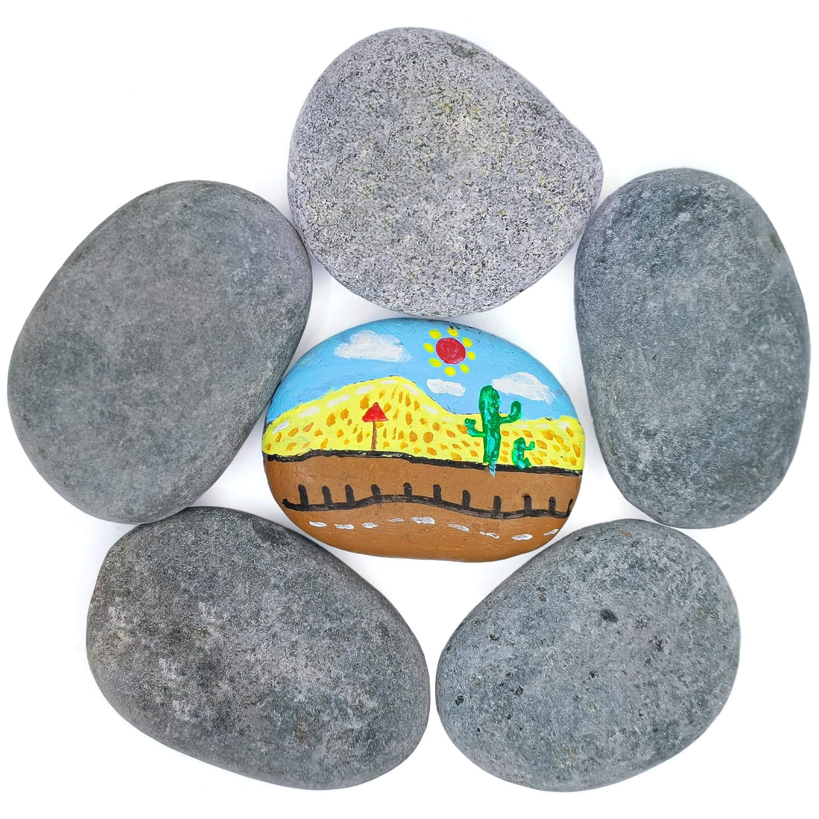 9-12cm 6 Pcs Large Flat Pebbles Stones Rocks for Painting, Natural River Stones DIY Hand-Painted Pebbles Marble Gravel for Garden, Crafts and Arts