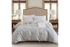 EAVD Fresh Blue Floral Duvet Cover Queen Soft 100% Cotton Garden Floral Aesthetic Bedding Set with 2 Pillowcases Cottagecore Botanical Duvet Cover with Zipper Closure
